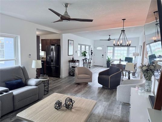 Chandelier, Dining room, Interior, Kitchen, Living room, Pendant Lights, Wood Texture Flooring