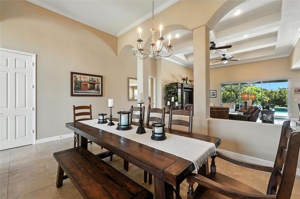 Chandelier, Dining room, Interior, Living room, Recessed Lighting