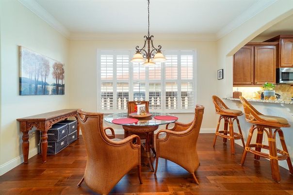 Dining room, Interior, Pendant Lights, Wood Texture Flooring