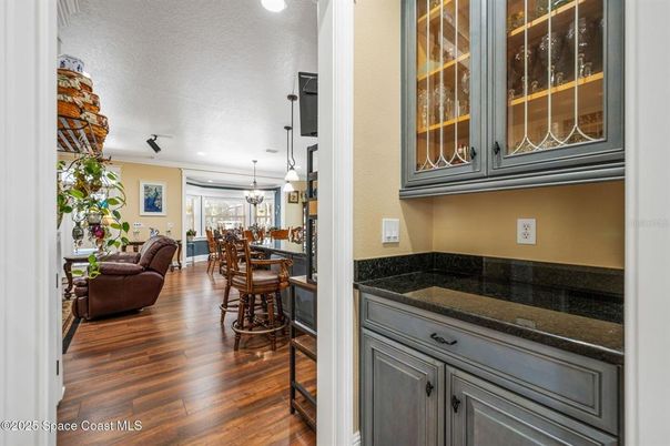 Dining room, Interior, Pendant Lights, Recessed Lighting, Wood Texture Flooring