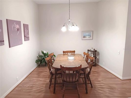 Dining room, Interior, Pendant Lights, Wood Texture Flooring