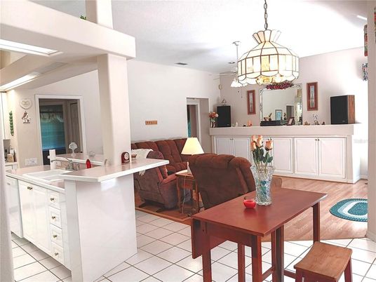 Dining room, Interior, Kitchen, Living room, Pendant Lights, Wood Texture Flooring
