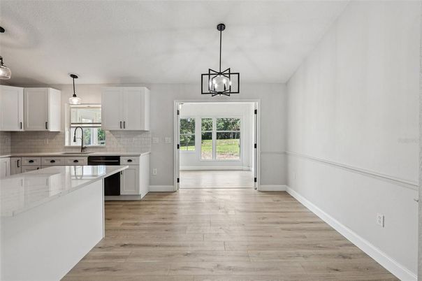 Interior, Kitchen, Pendant Lights, Wood Texture Flooring