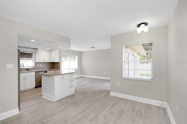 Interior, Kitchen, Recessed Lighting, Wood Texture Flooring