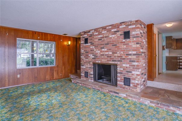 Empty room, Fireplace, Interior, Stone Walls, Wooden Walls