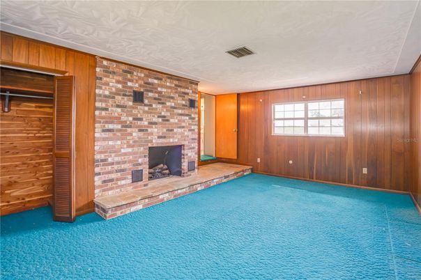 Empty room, Fireplace, Interior, Stone Walls, Wooden Walls