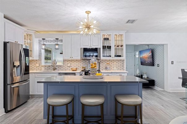Interior, Kitchen, Pendant Lights, Stainless Steel Appliances, Wood Texture Flooring