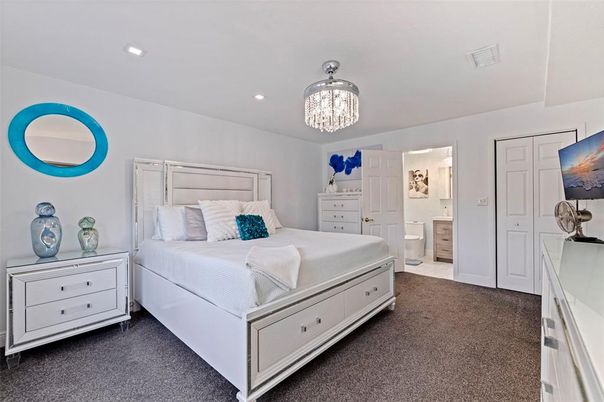 Bedroom, Chandelier, Interior, Recessed Lighting