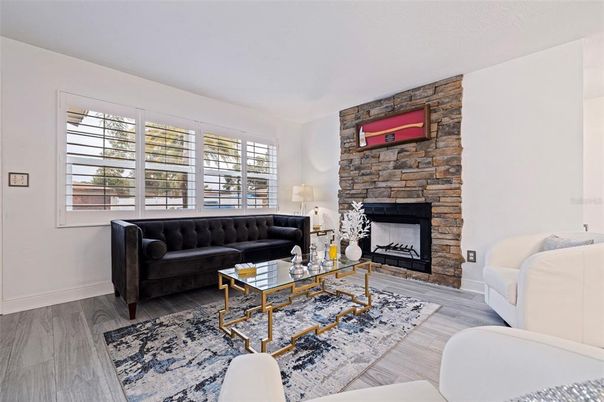 Fireplace, Interior, Living room, Stone Walls, Wood Texture Flooring
