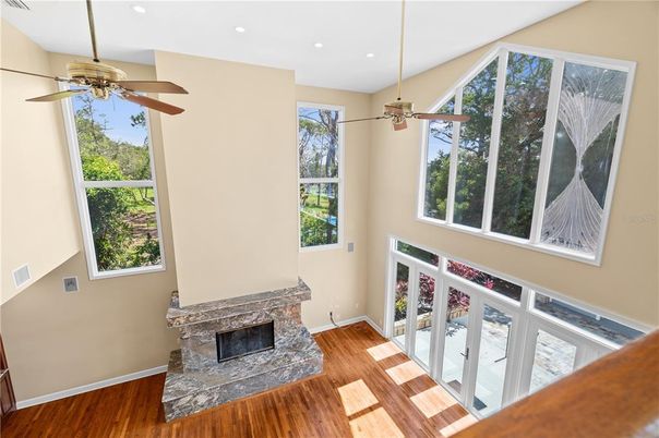 Fireplace, Interior, Recessed Lighting, Wood Texture Flooring