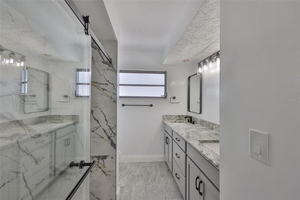 Bathroom, Dual Sink Vanities, Interior, Marble Walls