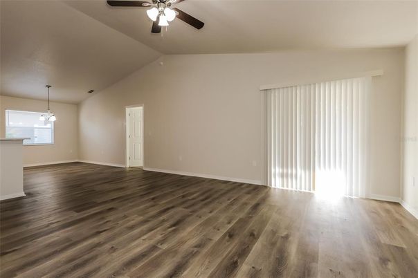 Empty room, Interior, Pendant Lights, Wood Texture Flooring