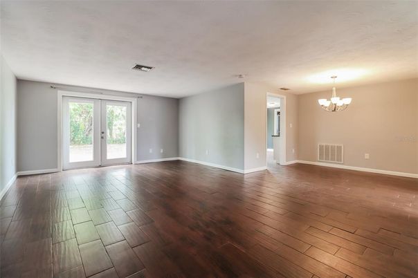 Chandelier, Empty room, Interior, Wood Texture Flooring