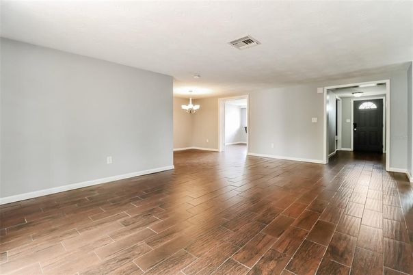 Chandelier, Empty room, Interior, Wood Texture Flooring