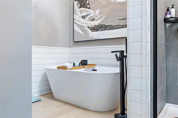 Bathroom, Free Standing Baths, Interior, Wood Texture Flooring