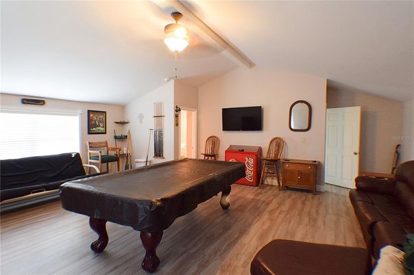 Billiard Table, Game Room, Interior, Wood Texture Flooring