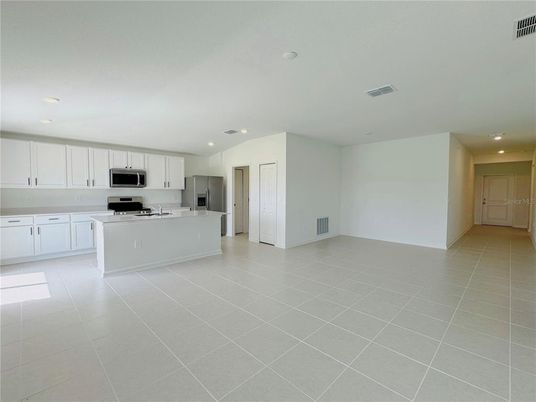 Empty room, Interior, Kitchen, Recessed Lighting, Stainless Steel Appliances