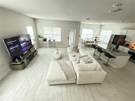 Dining room, Interior, Kitchen, Living room, Pendant Lights, Recessed Lighting, Wood Texture Flooring