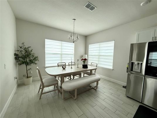Chandelier, Dining room, Interior, Pendant Lights, Wood Texture Flooring