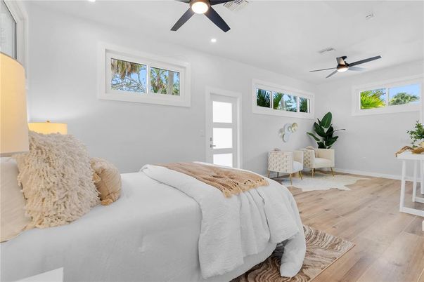 Bedroom, Interior, Recessed Lighting, Wood Texture Flooring