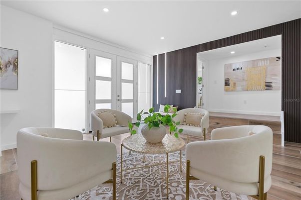 Interior, Living room, Recessed Lighting, Wood Texture Flooring