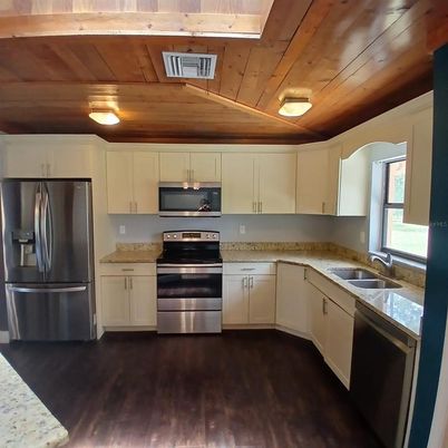 Interior, Kitchen, Stainless Steel Appliances, Wooden Ceilings, Wood Texture Flooring