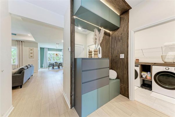 Interior, Recessed Lighting, Utility Closets, Washer, Wood Texture Flooring