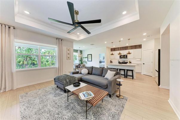 Interior, Kitchen, Living room, Pendant Lights, Recessed Lighting, Stainless Steel Appliances, Wood Texture Flooring