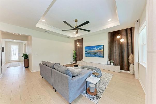 Interior, Living room, Recessed Lighting, Wood Texture Flooring