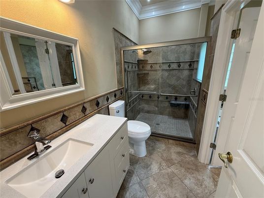 Bathroom, Dual Sink Vanities, Glass Shower, Interior, Recessed Lighting