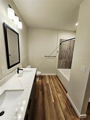 Bathroom, Interior, Recessed Lighting, Wood Texture Flooring
