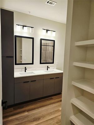 Bathroom, Dual Sink Vanities, Interior, Wood Texture Flooring
