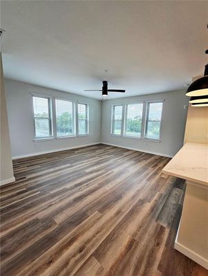 Empty room, Interior, Pendant Lights, Wood Texture Flooring