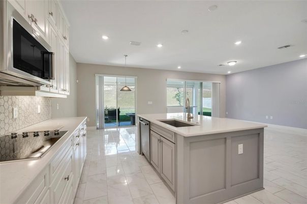 Interior, Kitchen, Marble, Pendant Lights, Recessed Lighting