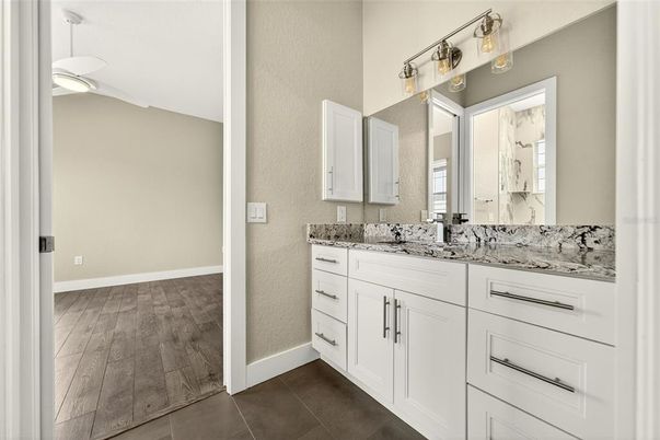 Bathroom, Dual Sink Vanities, Interior, Wood Texture Flooring