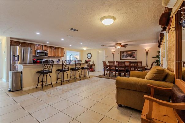 Dining room, Interior, Kitchen, Living room, Recessed Lighting, Stainless Steel Appliances