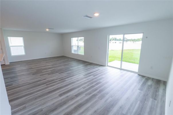 Empty room, Interior, Recessed Lighting, Wood Texture Flooring