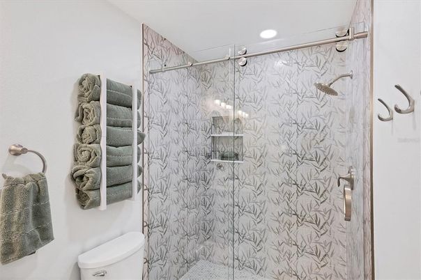 Bathroom, Glass Shower, Interior, Recessed Lighting
