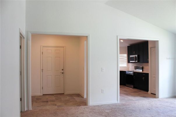 Empty room, Interior, Kitchen, Recessed Lighting, Stainless Steel Appliances