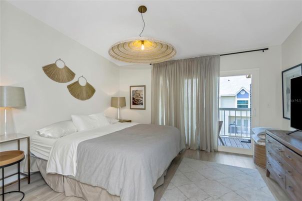 Bedroom, Interior, Pendant Lights, Wood Texture Flooring
