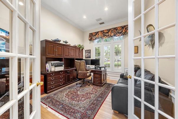 Home Office, Interior, Recessed Lighting, Wood Texture Flooring