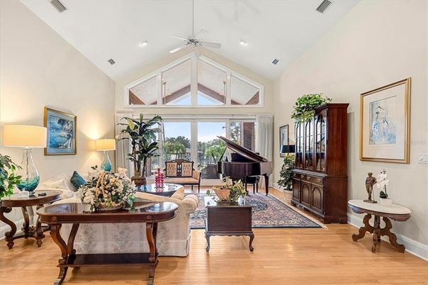 Interior, Living room, Piano, Recessed Lighting, Wood Texture Flooring
