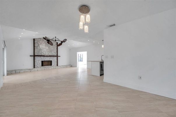 Empty room, Fireplace, Interior, Pendant Lights, Recessed Lighting
