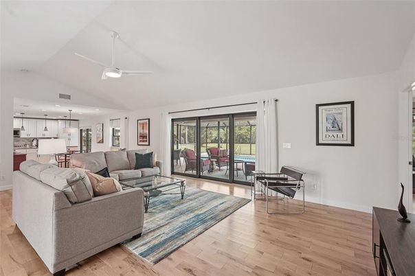Interior, Kitchen, Living room, Pendant Lights, Recessed Lighting, Wood Texture Flooring