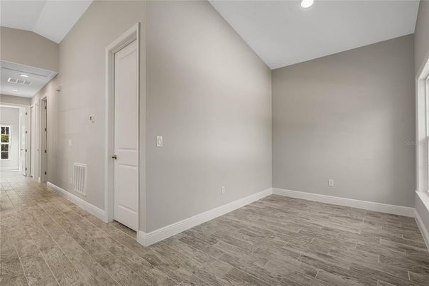 Empty room, Interior, Recessed Lighting, Wood Texture Flooring
