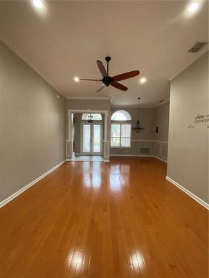 Empty room, Interior, Recessed Lighting, Wood Texture Flooring