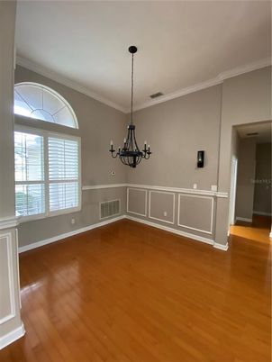 Chandelier, Empty room, Interior, Wood Texture Flooring
