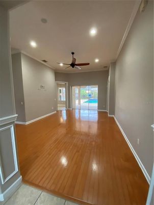 Empty room, Interior, Recessed Lighting, Wood Texture Flooring