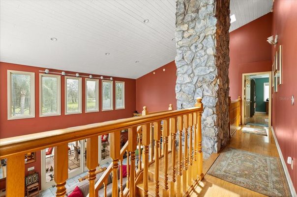 Interior, Recessed Lighting, Stone Walls, Wood Texture Flooring