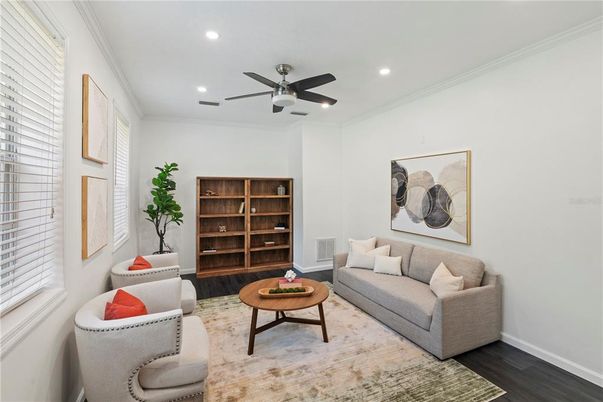 Interior, Living room, Recessed Lighting, Wood Texture Flooring